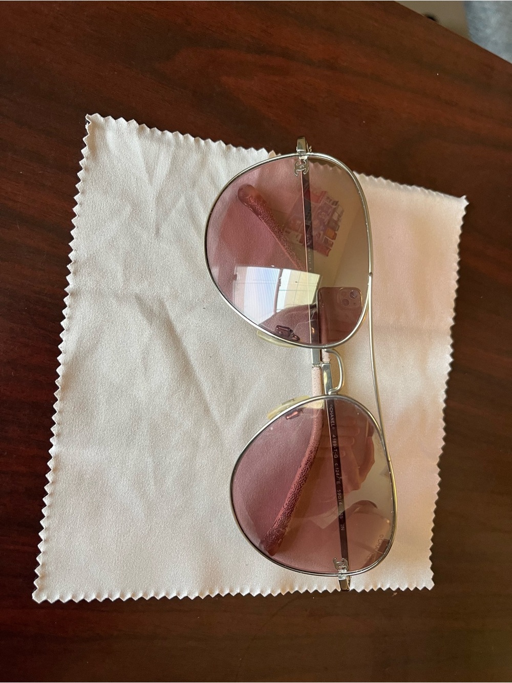 CHANEL Gold Aviator Sunglasses with Pink Gradient Lenses - Picture 2 of 4